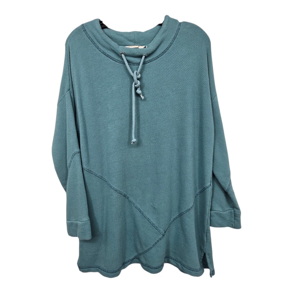 Soft Surroundings Danika Tunic Top Womens LG Aqua 100% Cotton Lagenlook Boho